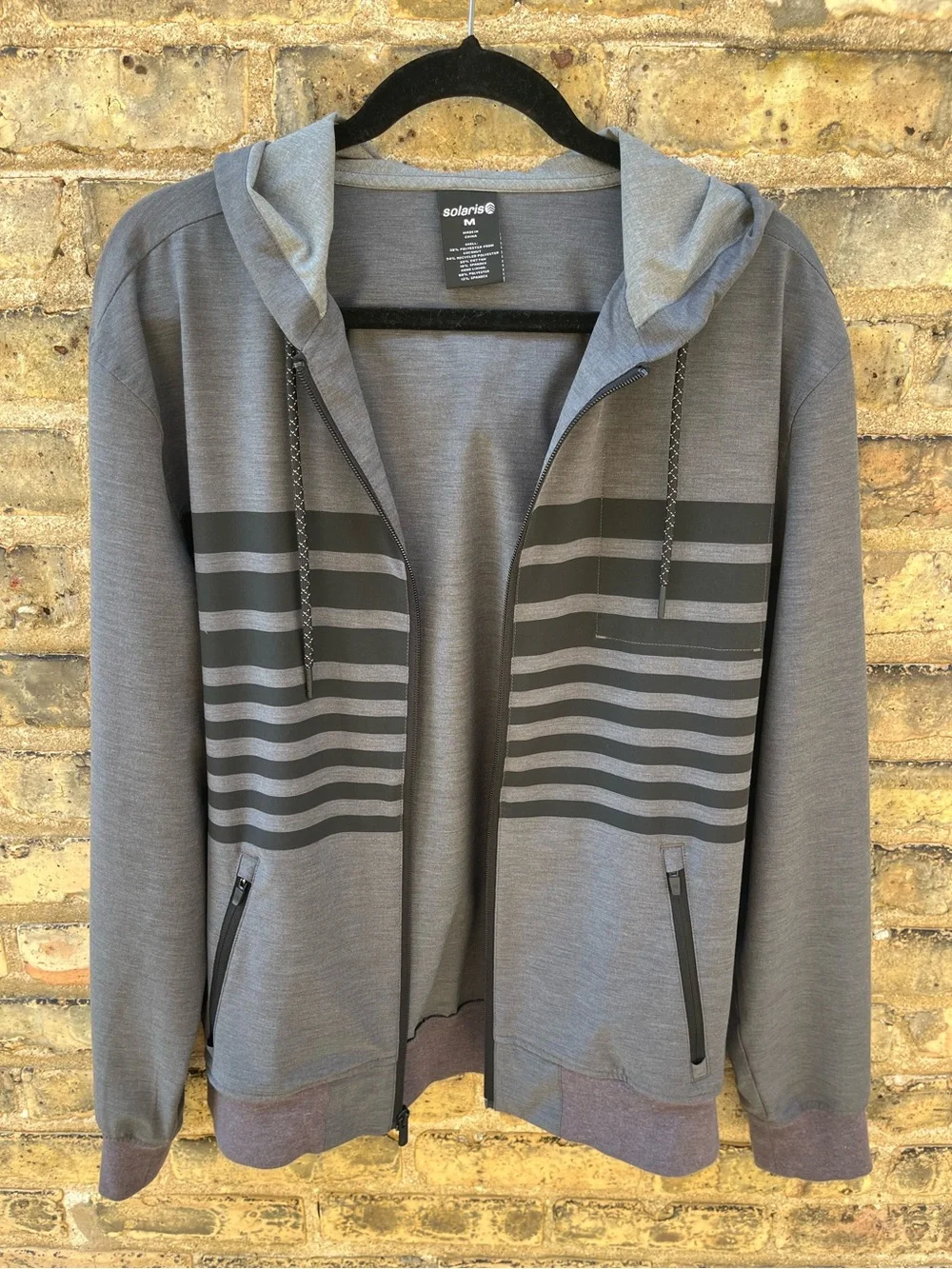 Solaris Zip Front Soft Shell Hoodie Jacket Black Gray Size Medium